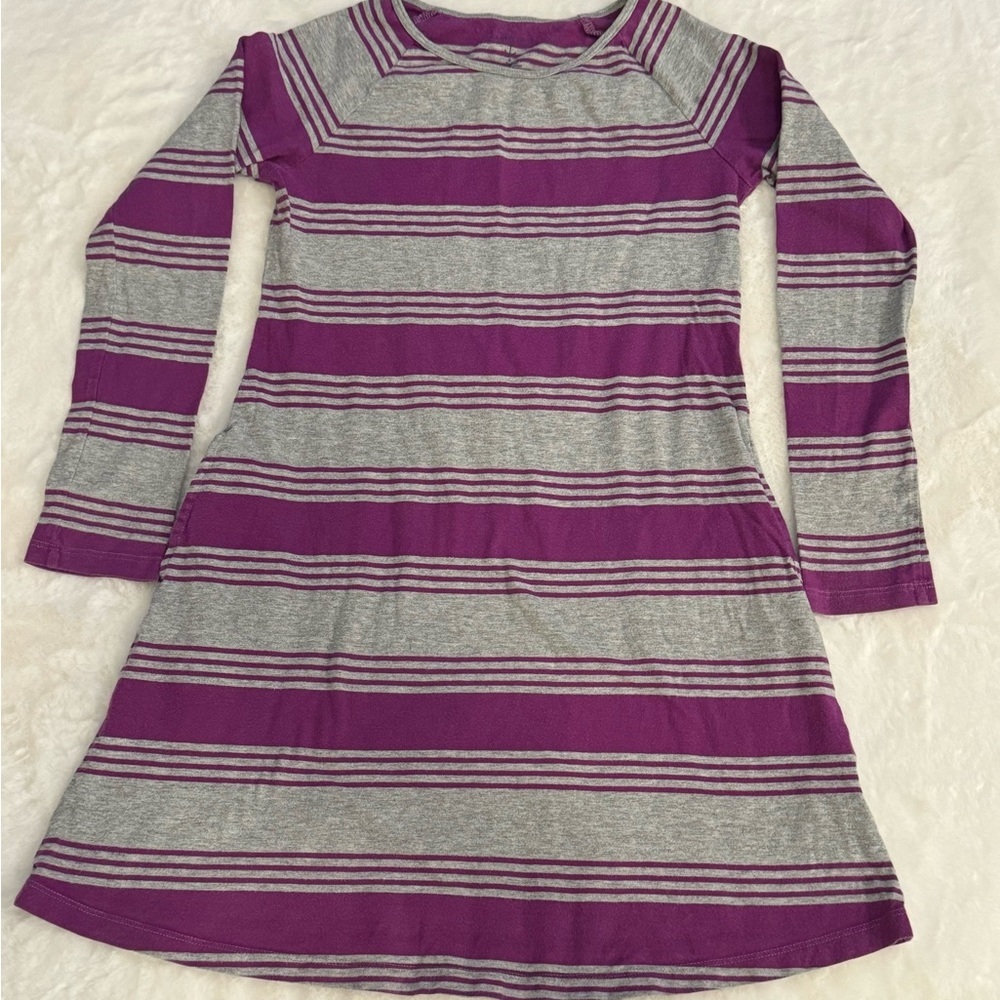 Lands’ End Gray and Fuchsia Striped Dress- size girls S 7-8